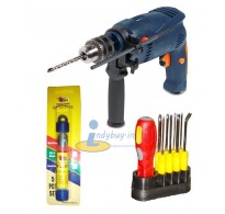 Powermaxx 13mm Hammer Drill, Assorted Drill Bit Set and Screw Driver Set Combo