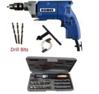 Nomex Drill Machine 10mm + 41pcs. Tools Set + 3HSS Bits + 2pc. Carbon Brushes +Manual